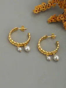 DressBerry 18kt Gold Plated Pearl Half Hoop Earring