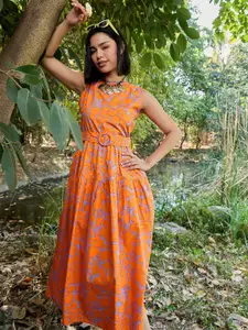 Pink Paprika by SASSAFRAS Floral Print Fit & Flare Midi Dress