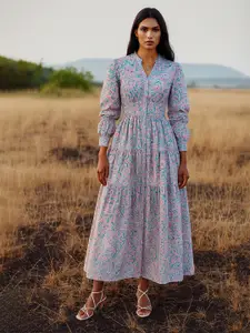 Pink Paprika by SASSAFRAS Print Puff Sleeve Maxi Dress