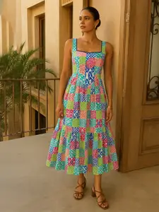 Pink Paprika by SASSAFRAS Printed Cotton Drop-Waist Midi Dress