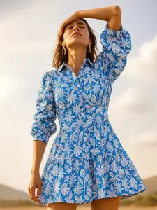 Pink Paprika by SASSAFRAS Floral Print Puff Sleeve Shirt Dress