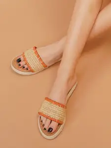 Shezone Women Open Toe Flats with Embroidered