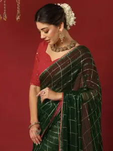 Satrani Checked Embellished Zari Pure Georgette Saree