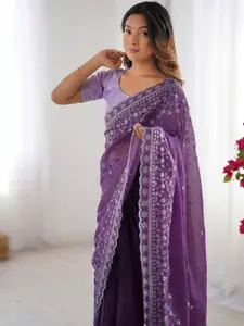 Satrani Women Pure Chiffon Embroidered Saree With Unstitched Blouse Piece