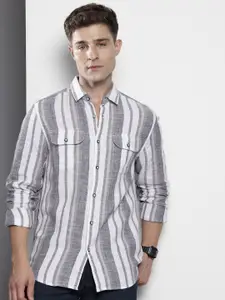 The Indian Garage Co Men Slim Fit Striped Double Flap Casual Shirt