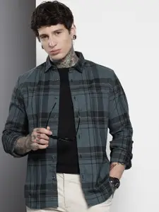 The Indian Garage Co Men Teal Slim Fit Checked Casual Shirt