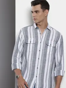 The Indian Garage Co Men Slim Fit Striped Double Flap Casual Shirt