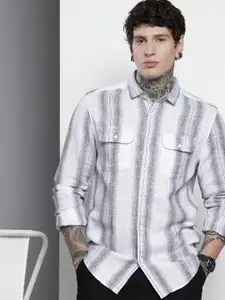 The Indian Garage Co Men Slim Fit Striped Double Flap Casual Shirt