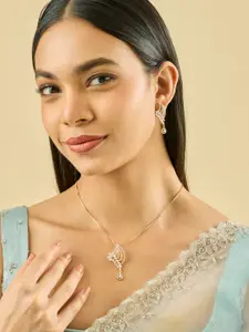 Kushal's Fashion Jewellery Gold-Plated Cubic Zirconia Stones Embellished Bridal Necklace