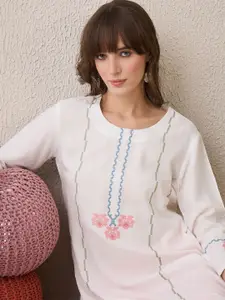 Indo Era Geometric Embroidered Thread Work Straight Kurta