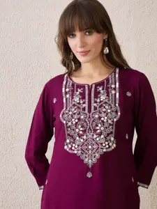 Indo Era Floral Embroidered Thread Work Straight Kurta