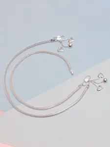 LeCalla 925 Sterling Silver-Plated Artificial Stones Studded And Beaded Anklet