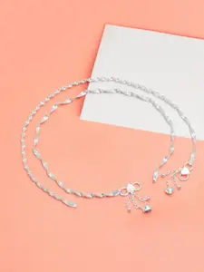 LeCalla 925 Sterling Silver-Plated Leaf Charm Artificial Anklet