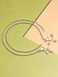 LeCalla 925 Sterling Silver-Plated Artificial Stones Studded And Beaded Anklet