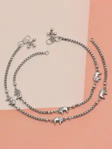 LeCalla 925 Sterling Silver-Plated Artificial Stones Studded And Beaded Anklet