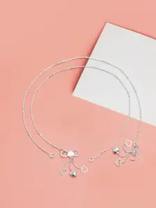 LeCalla 925 Sterling Silver-Plated Artificial Stones Studded And Beaded Anklet