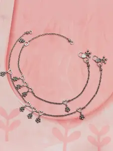 LeCalla 925 Sterling Silver-Plated Oxidised Anklet