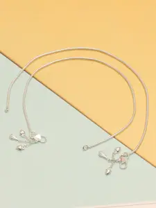 LeCalla 925 Sterling Silver-Plated Artificial Stones Studded And Beaded Anklet