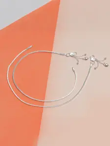 LeCalla 925 Sterling Silver-Plated Artificial Stones Studded And Beaded Anklet