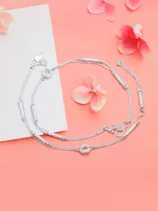 LeCalla 925 Sterling Silver-Plated Artificial Stones Studded And Beaded Anklet