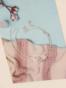 LeCalla 925 Sterling Silver-Plated Artificial Stones Studded And Beaded Anklet