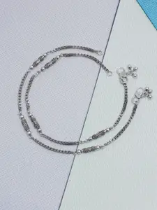 LeCalla 925 Sterling Silver-Plated Artificial Stones Studded And Beaded Anklet