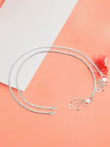 LeCalla 925 Sterling Silver-Plated Artificial Stones Studded And Beaded Anklet