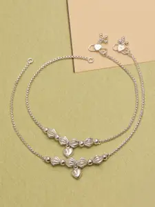 LeCalla 925 Sterling Silver-Plated Artificial Stones Studded And Beaded Anklet
