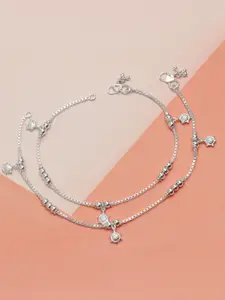 LeCalla 925 Sterling Silver-Plated Artificial Stones Studded And Beaded Anklet