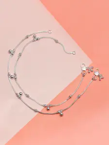 LeCalla 925 Sterling Silver-Plated Artificial Stones Studded And Beaded Anklet