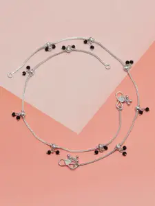 LeCalla 925 Sterling Silver-Plated Artificial Stones Studded And Beaded Anklet