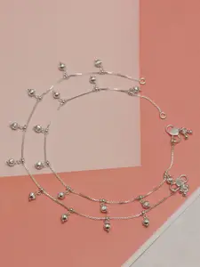 LeCalla 925 Sterling Silver-Plated Artificial Stones Studded And Beaded Anklet