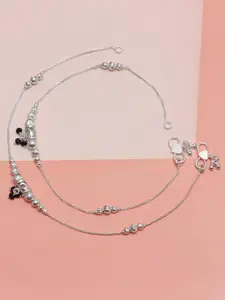LeCalla 925 Sterling Silver-Plated Artificial Stones Studded And Beaded Anklet