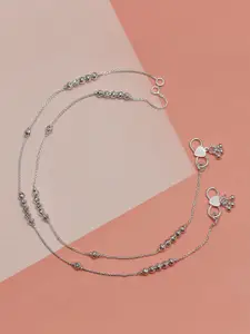 LeCalla 925 Sterling Silver-Plated Artificial Stones Studded And Beaded Anklet