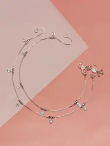 LeCalla 925 Sterling Silver-Plated Artificial Stones Studded And Beaded Anklet