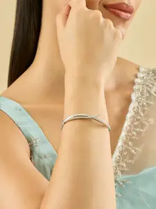 Kushal's Fashion Jewellery White Rhodium-Plated Party Zircon Kada Bangle