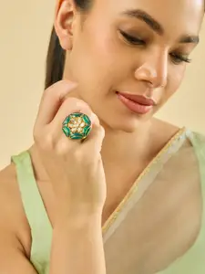 Kushal's Fashion Jewellery Embellished Bridal Victorian-Plated Kundan Stone  Finger Ring