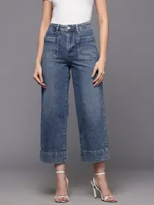 NEXT Women Wide Leg Mid-Rise Light Fade Stretchable Cropped Jeans