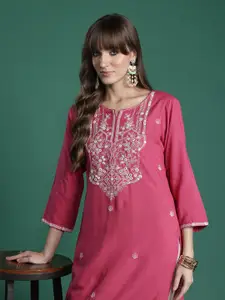 Indo Era Floral Embroidered Thread Work Kurta
