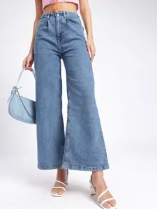 glitchez Women Wide Leg Light Fade Pleated Jeans