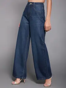 Miss Chase Women Wide Leg High-Rise Clean Look Light Fade Non Stretchable Jeans