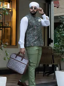 KISAH Men Kantha Printed Pure Cotton Nehru Jackets