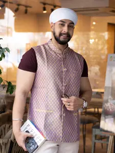 KISAH Woven Design Mandarin Collar Nehru Jackets