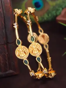 SGA FASHION Set Of 2 Gold-Plated American Diamond Studded Lakshmi Goddess Temple Bangles