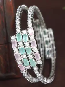 SGA FASHION Set Of 2 Silver-Plated American Diamond Studded Bangles