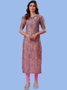 Sun Fashion And Lifestyle Women Floral Printed Chanderi Silk Kurta