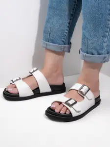 The Roadster Lifestyle Co Women Casual Double Buckle Open-Toe Flats