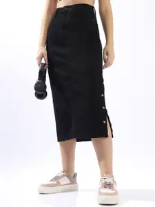 Hubberholme Pure Cotton Straight Midi Denim Side Slit Skirts