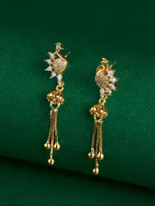 TEEJH Cubic Zirconia Studded Contemporary Drop Earrings