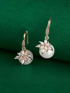 TEEJH Rose Gold-Plated Stones-Studded Contemporary Drop Earrings